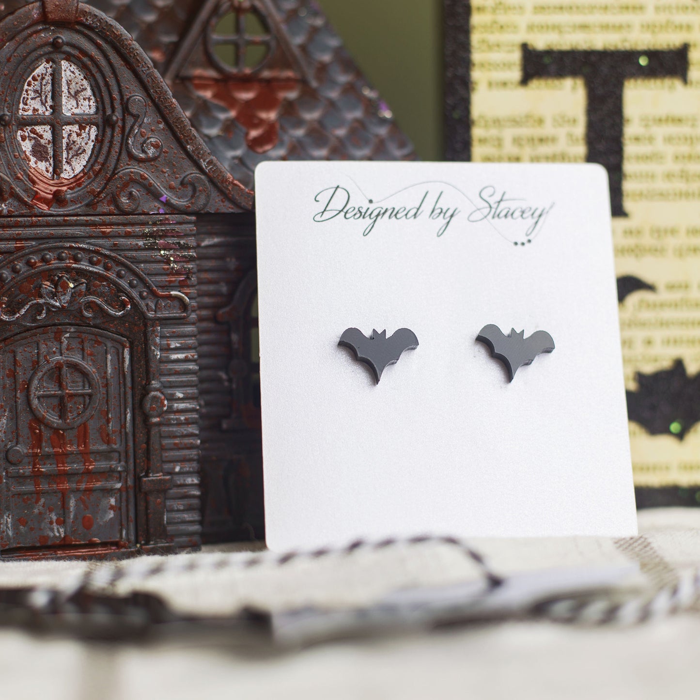 Black Bat Stud Earrings