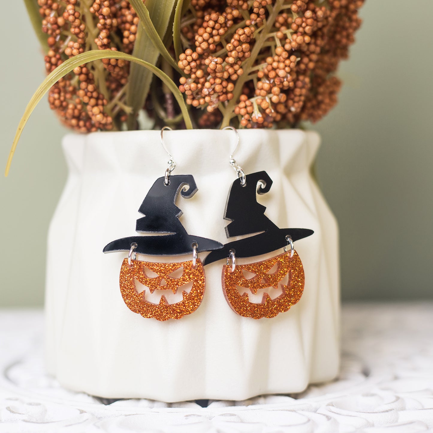 Pumpkin Witch Hat Earrings