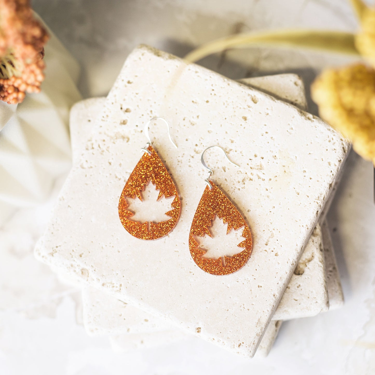 Glittery Leaf Earrings