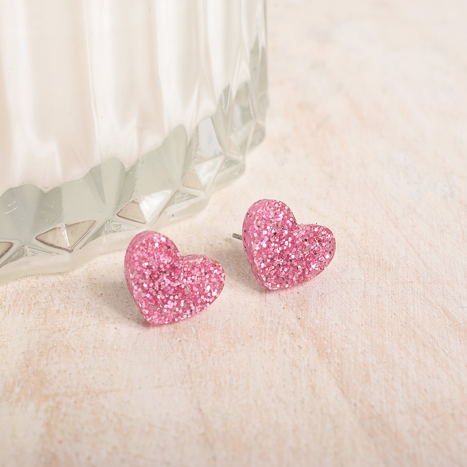 Light Pink Glittery Heart Earrings – Designed by Stacey