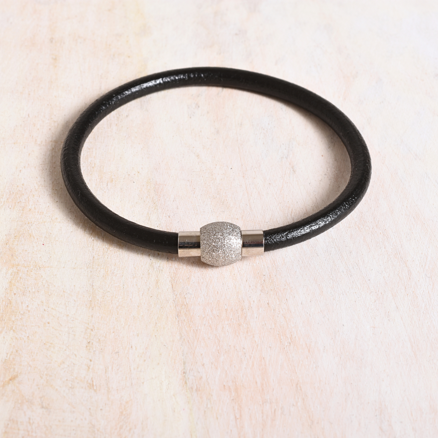 Black Leather and Stainless Steel Bracelet
