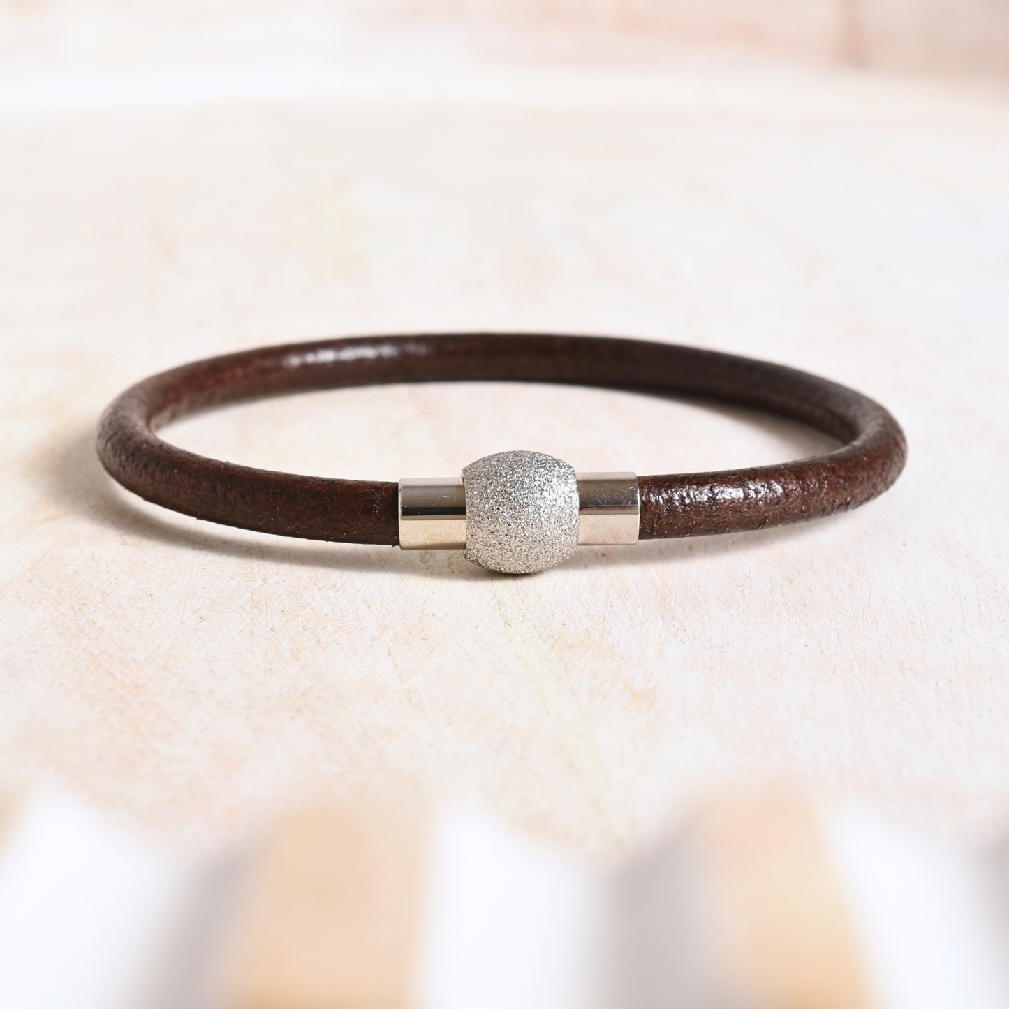 Brown Leather and Stainless Steel Bracelet