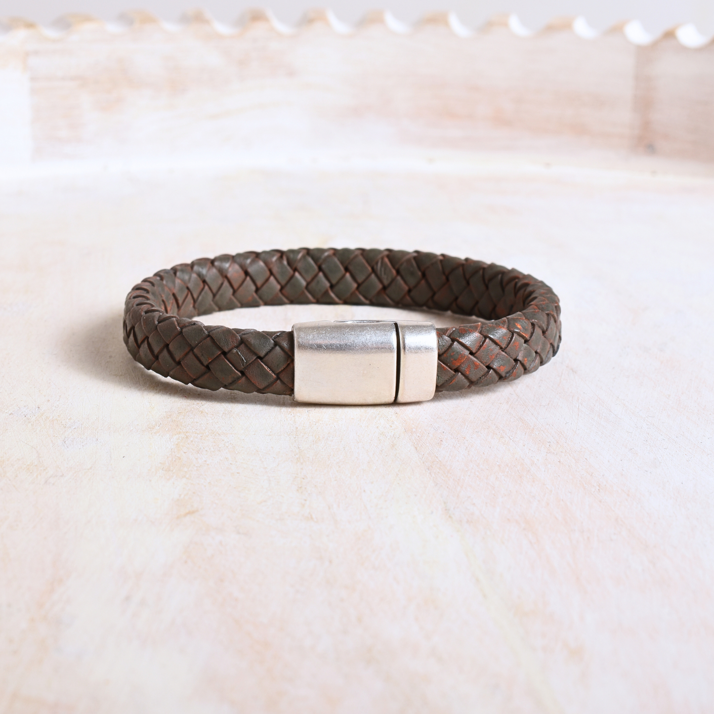 Grayish Brown Braided Leather Bracelet