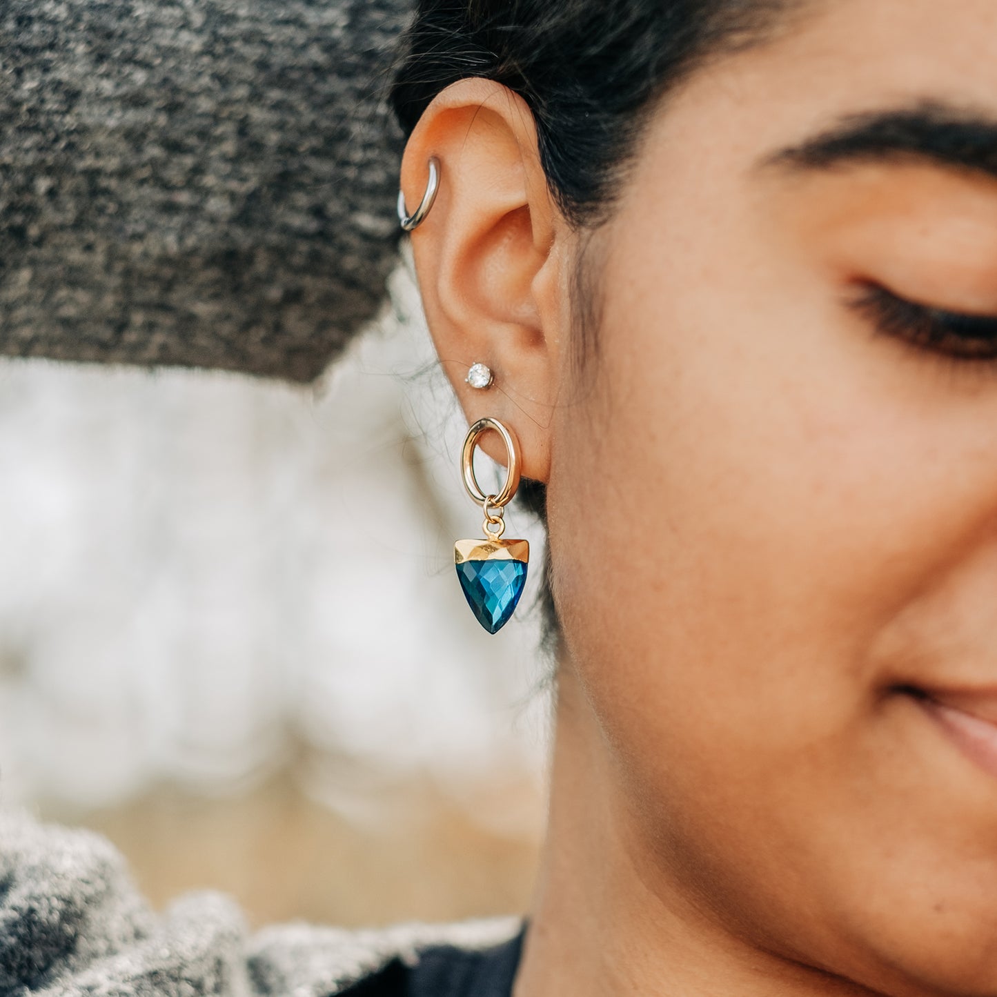 Gemstone Earrings Modeled