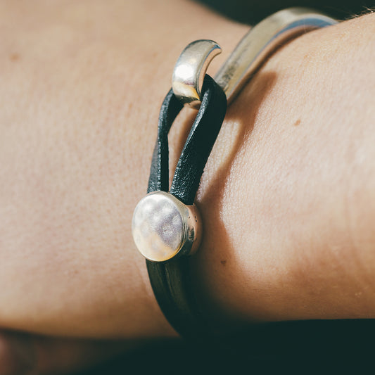 Hammered Black Leather Bracelet