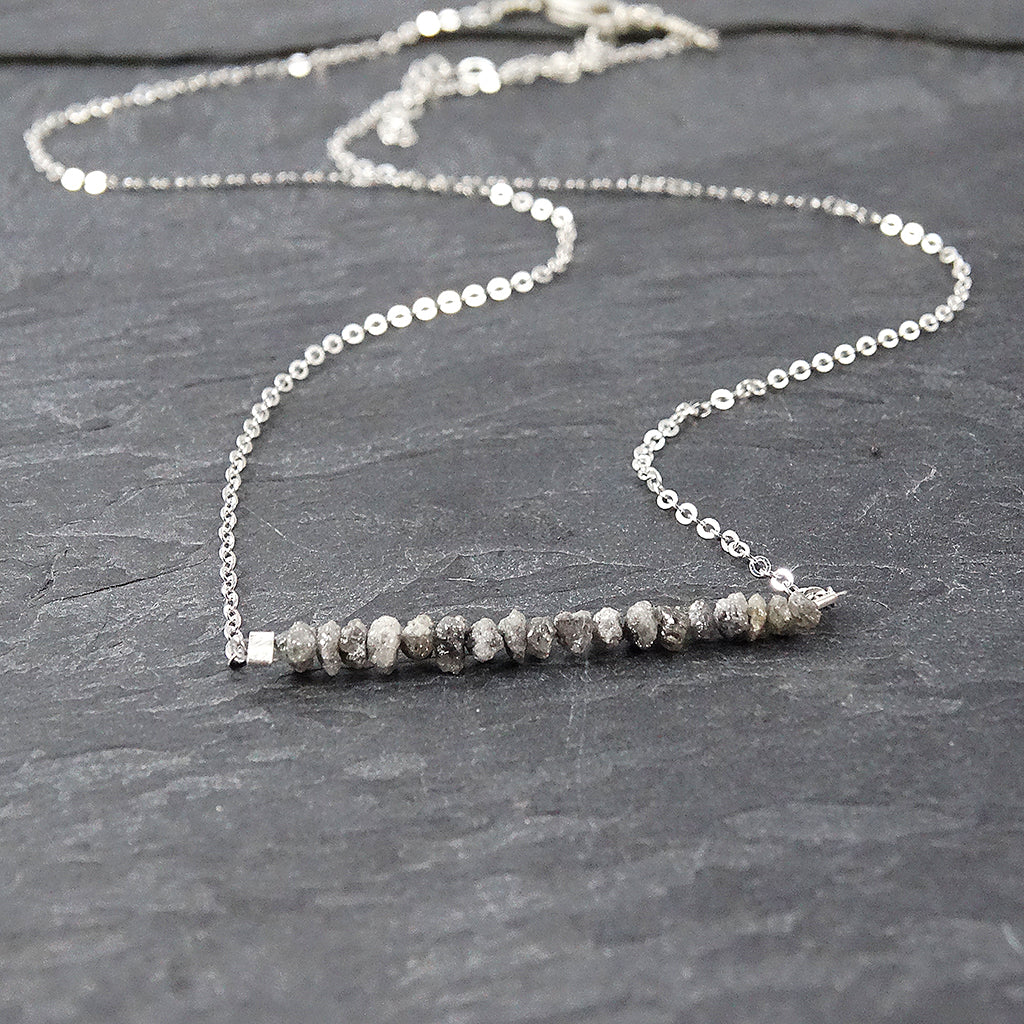 Raw Grey Diamond Silver Necklace
