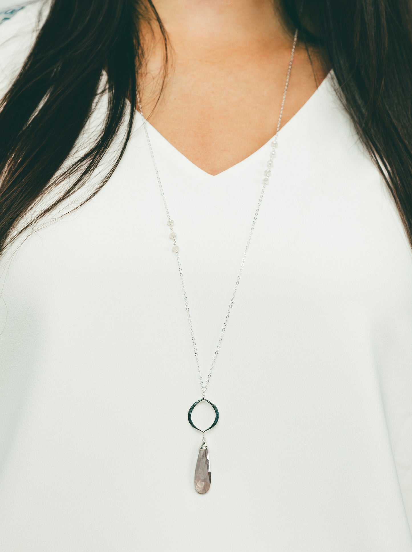 Moonstone Silver Long Necklace