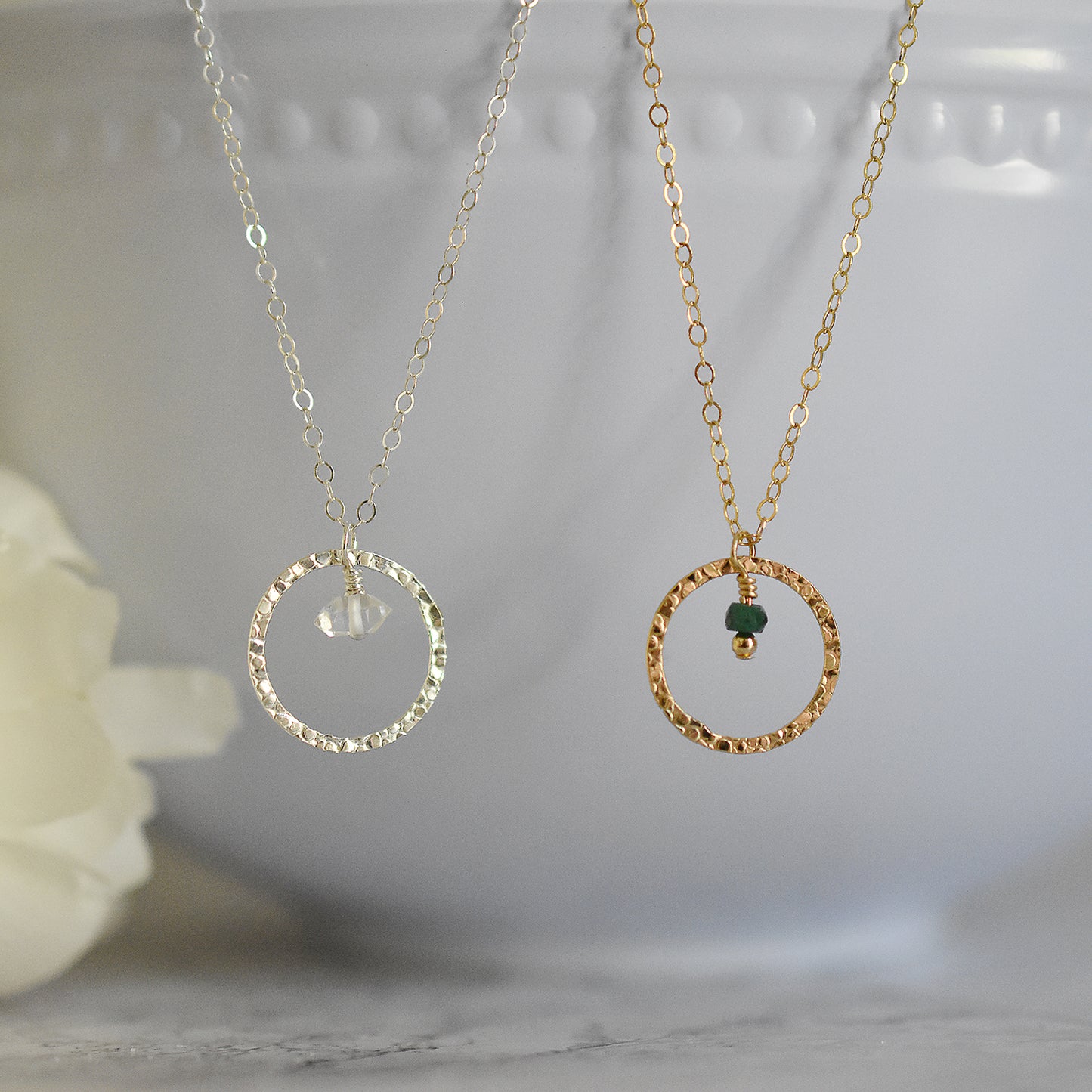 Birthstone Circle Pendant Necklace