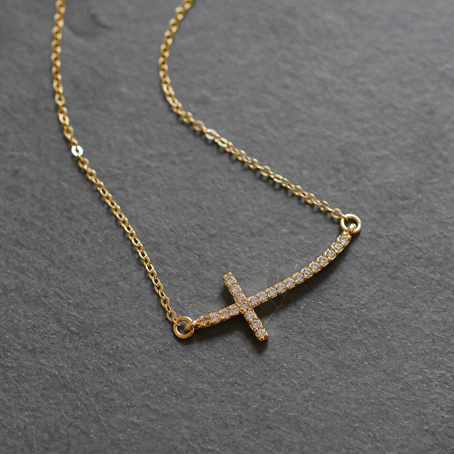 Gold Sideways Cross Necklace