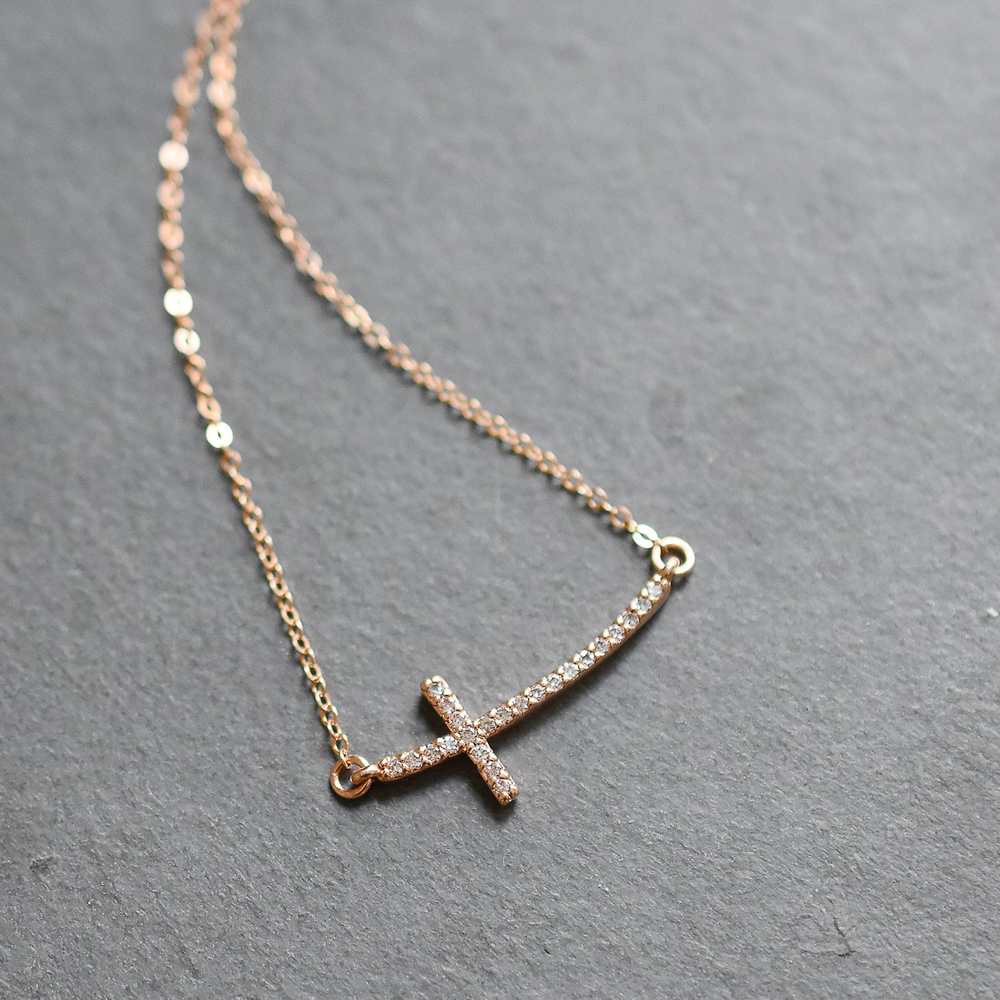 Rose Gold Sideways Cross Necklace