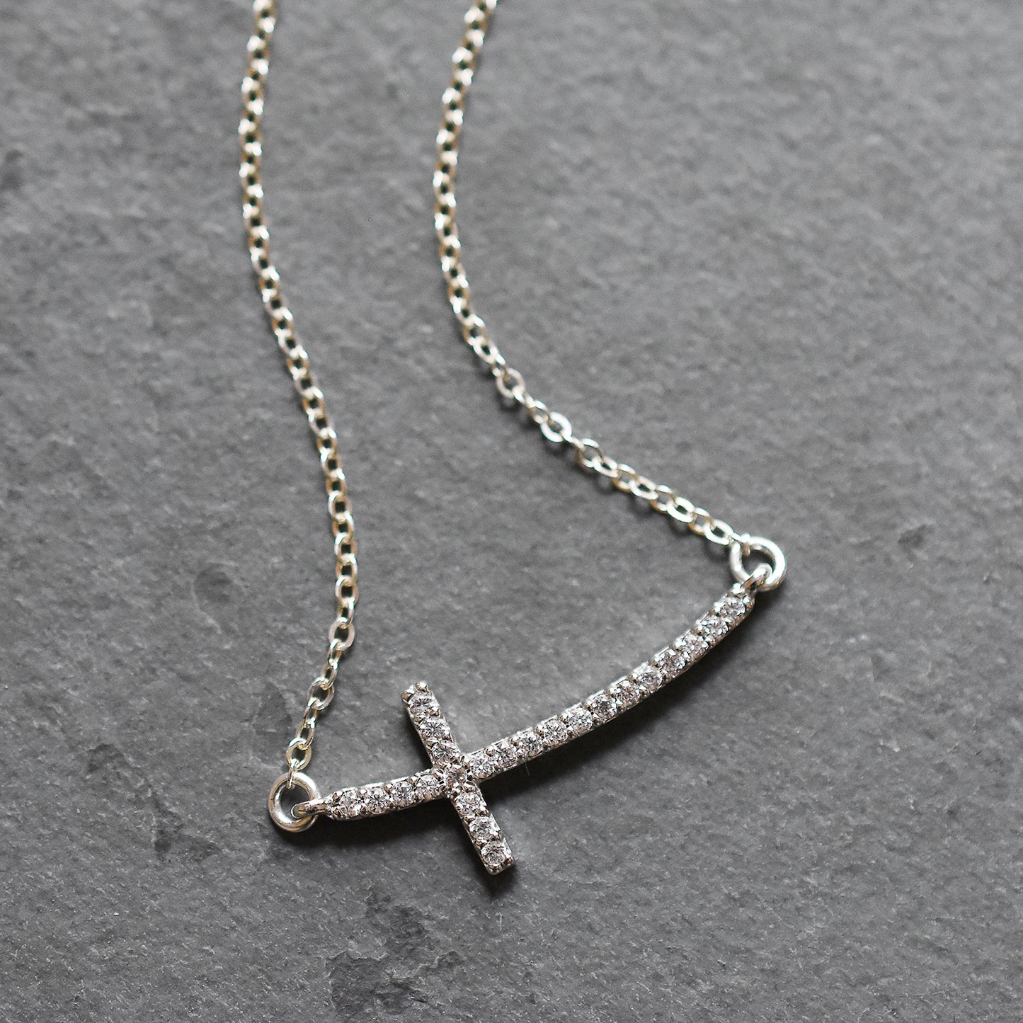 Silver Sideways Cross Necklace
