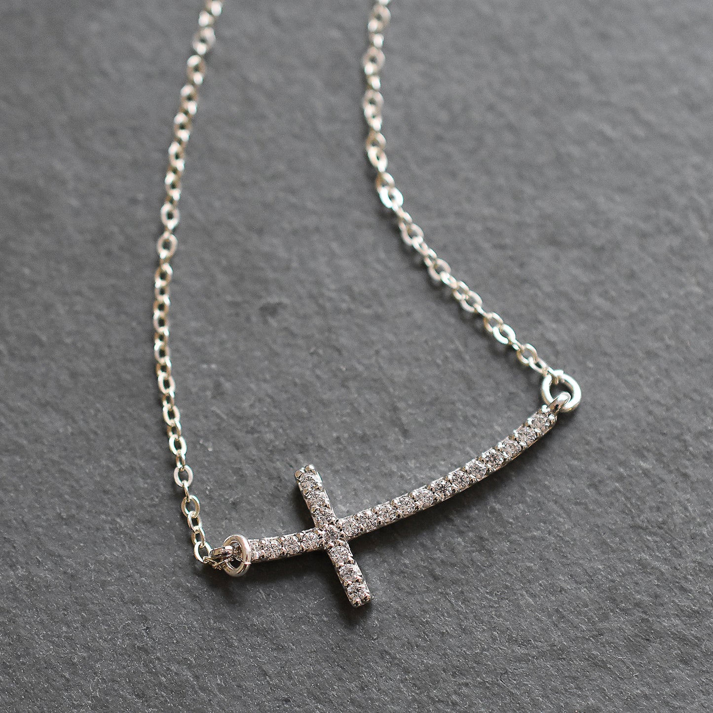 Silver Sideways Cross Necklace