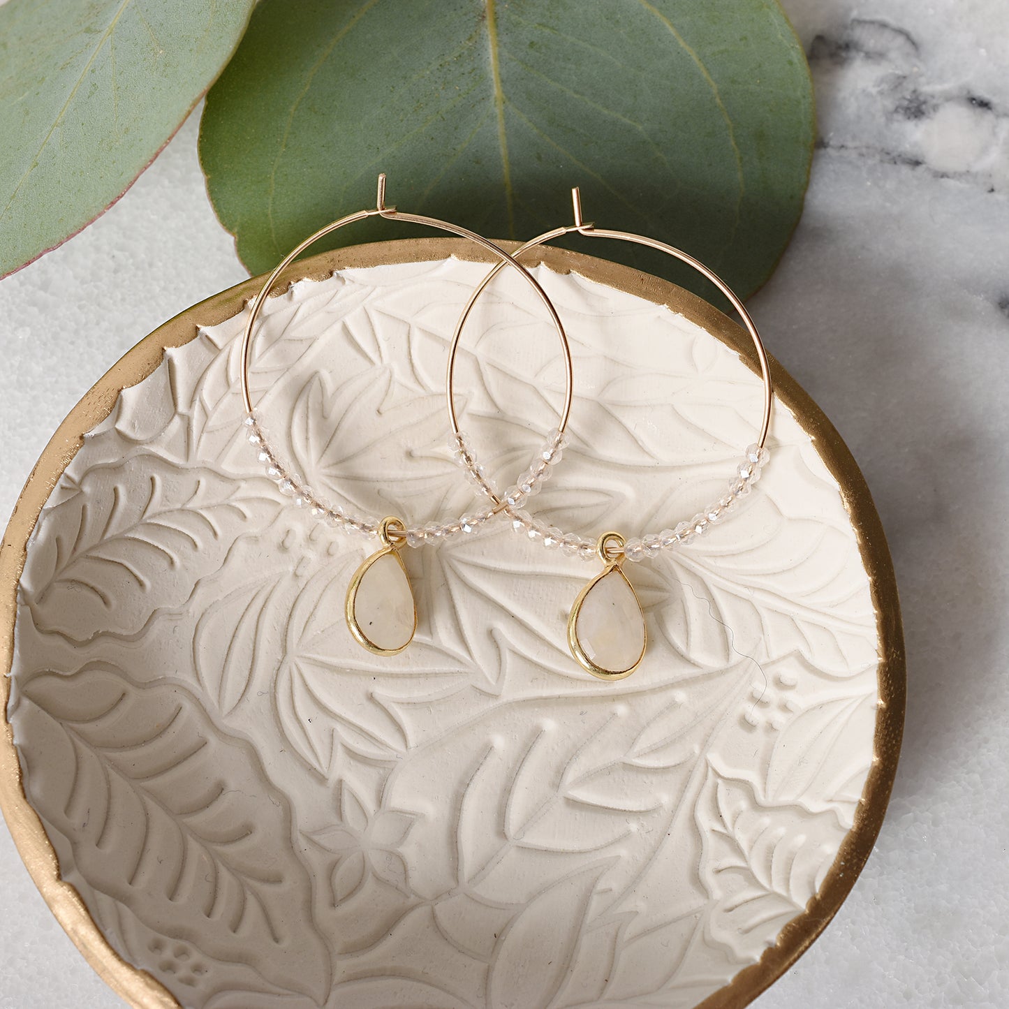 Gold Moonstone Hoops