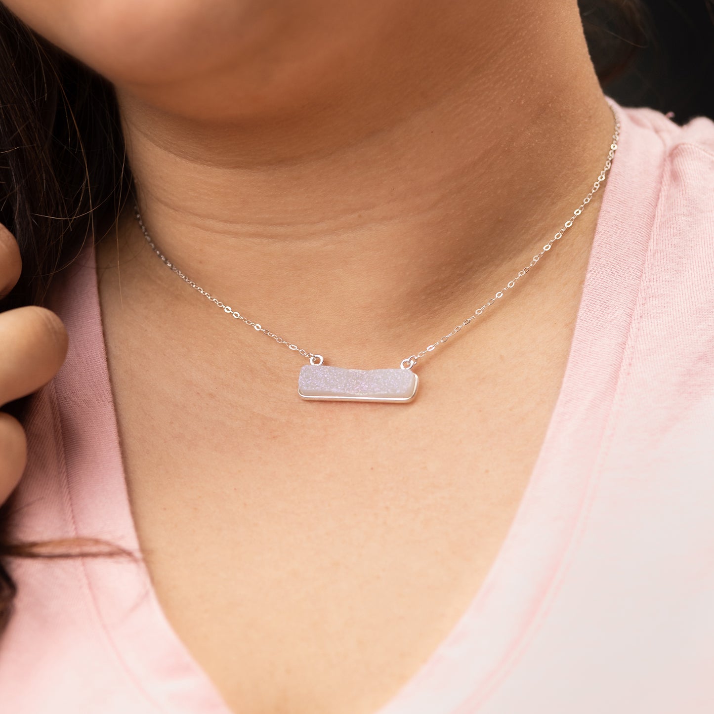 White Druzy Pendant Necklace