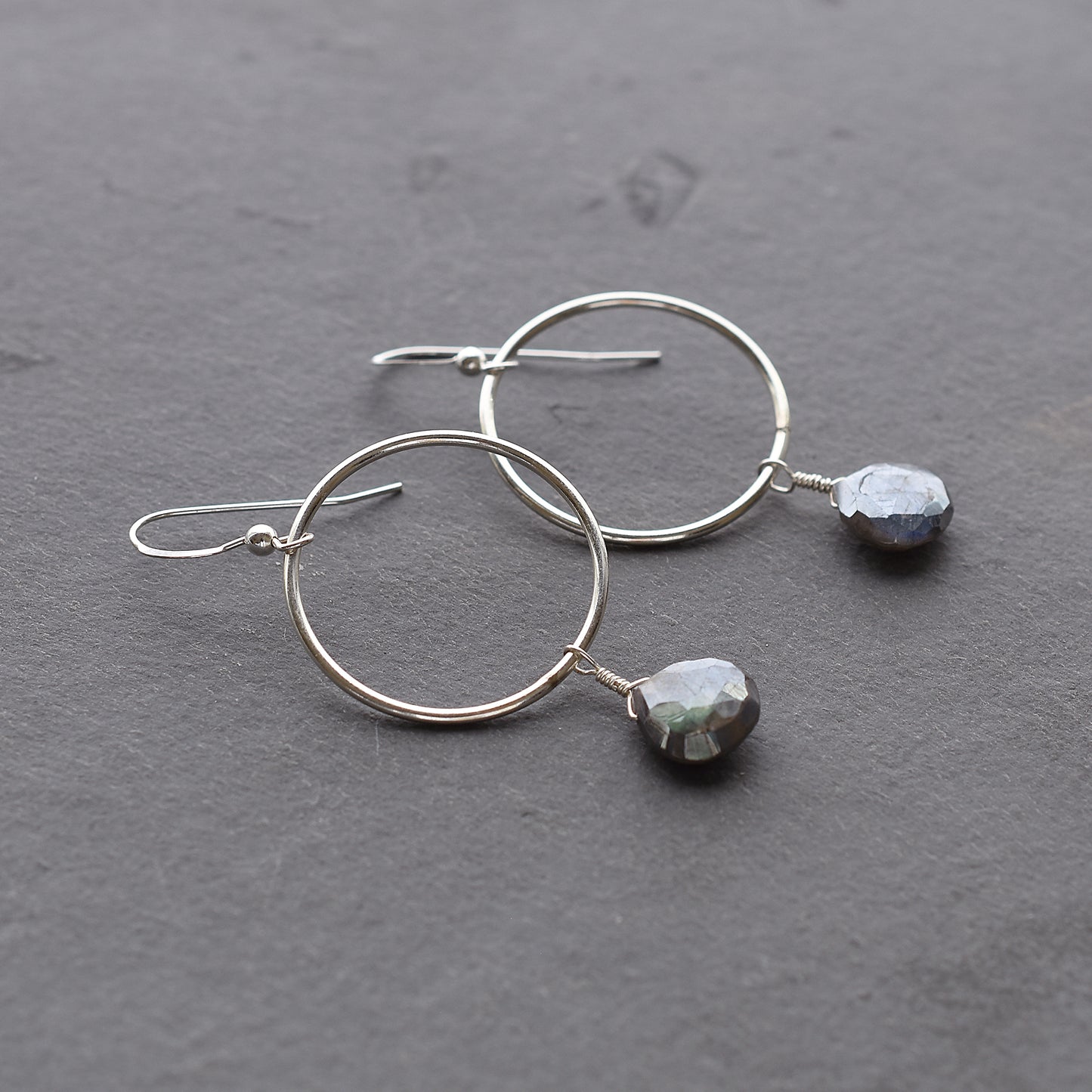 Dangly Labradorite Circle Earrings