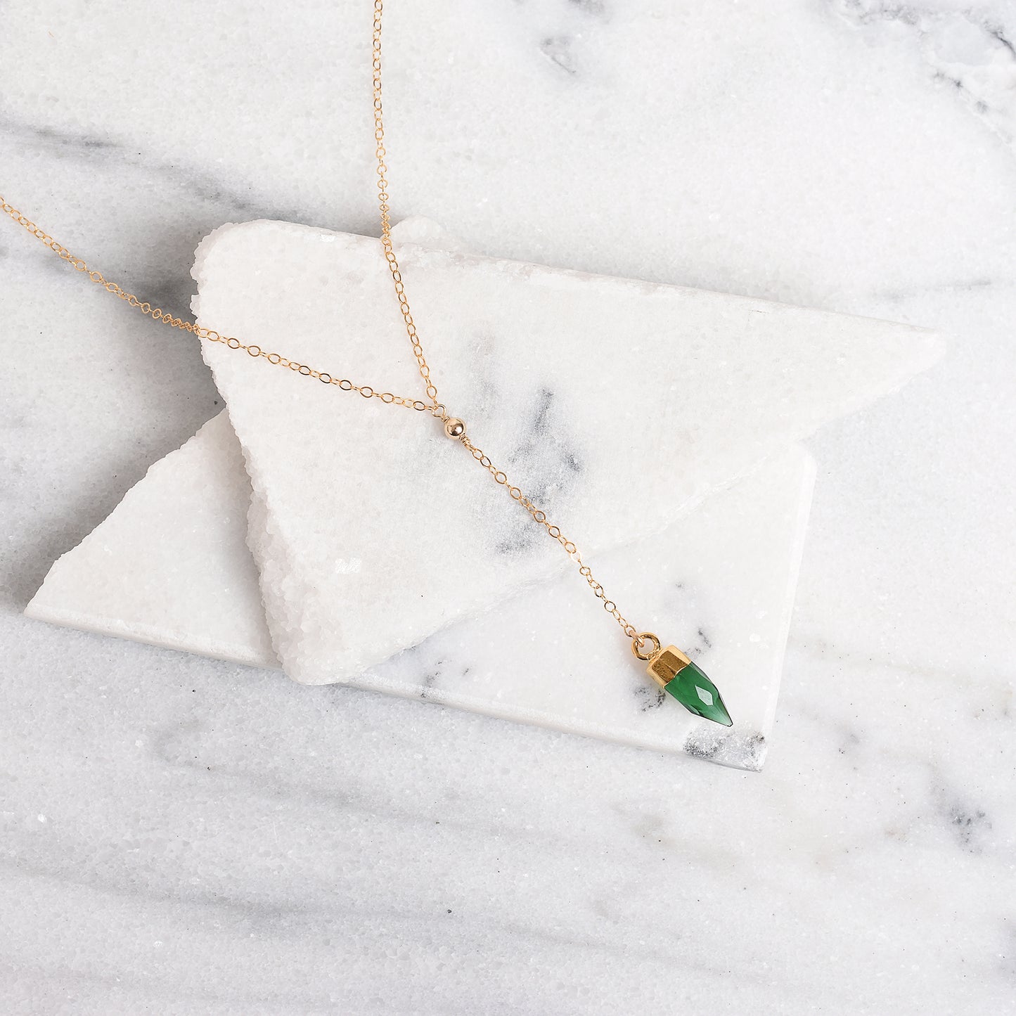 Emerald and Gold Lariat Necklace