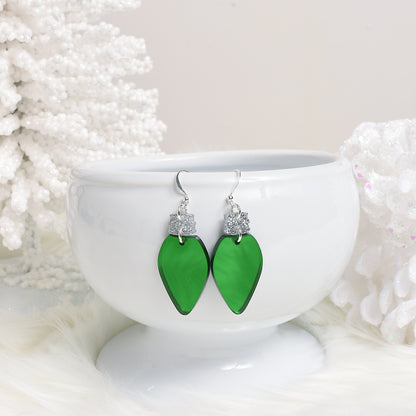 Christmas Lightbulb Earrings in Green