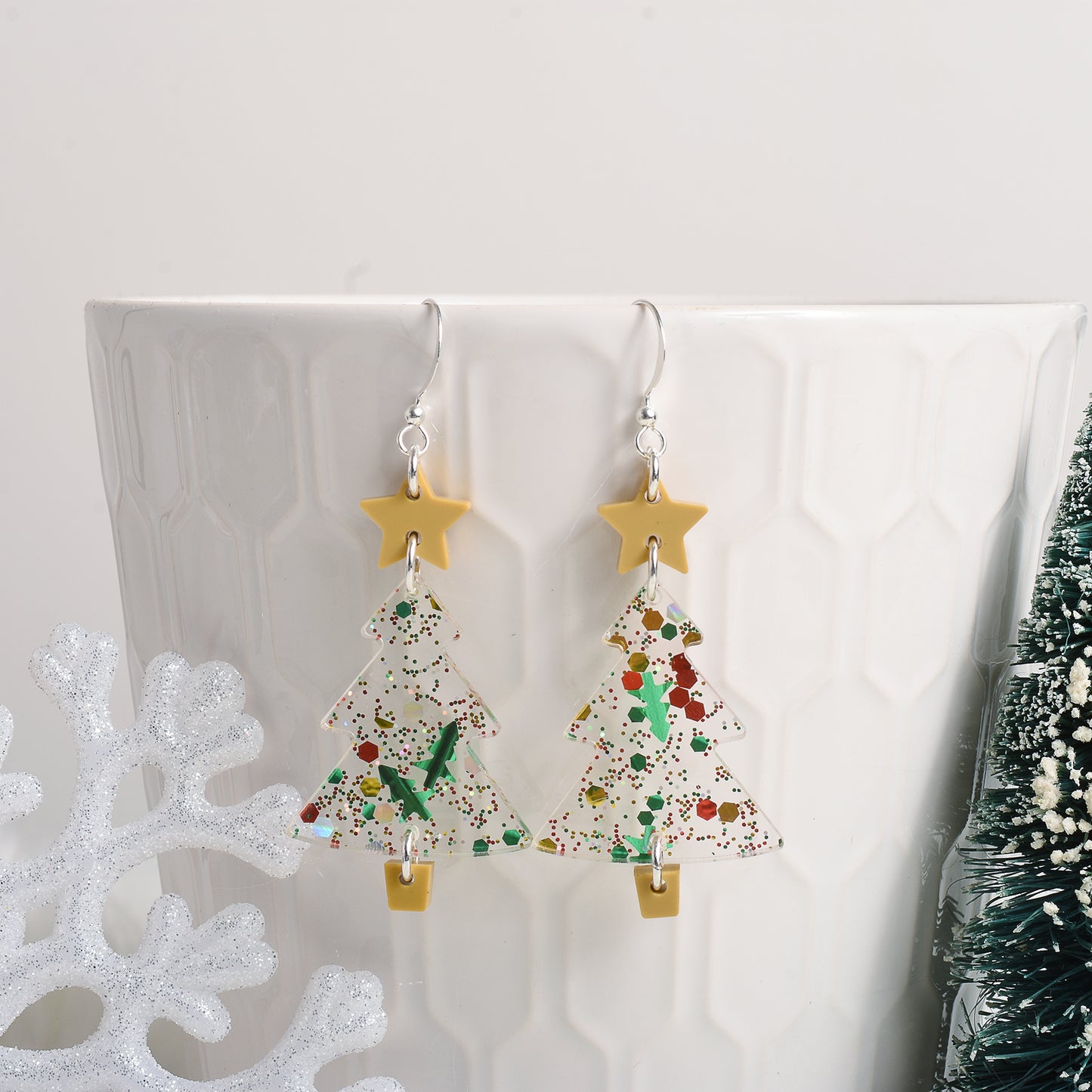 Sparky Clear Christmas Tree Earrings