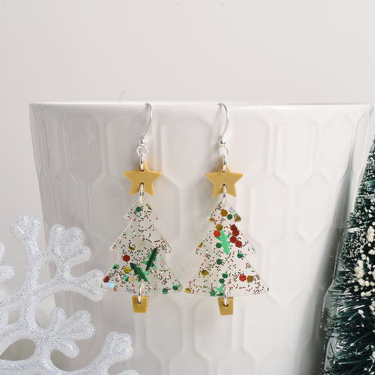 Sparky Clear Christmas Tree Earrings