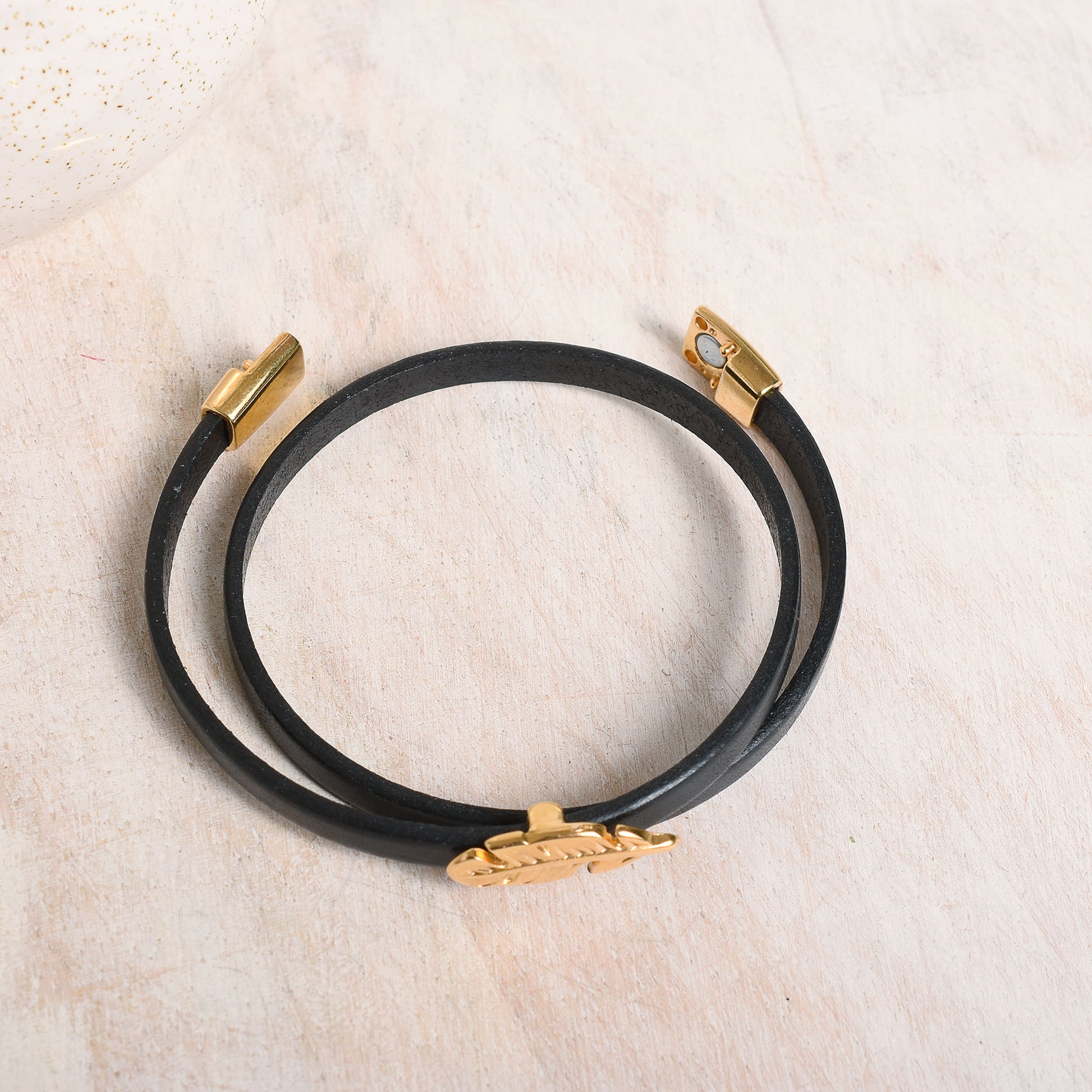Top view of leather wrap bracelet 
