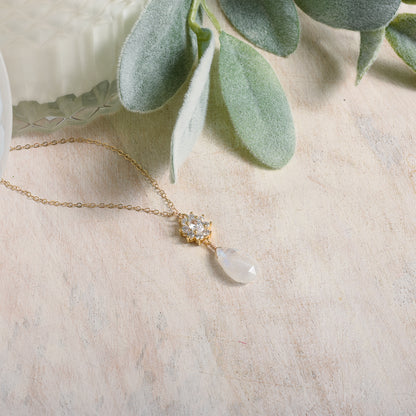 Delicate gold necklace with moonstone for brides to be