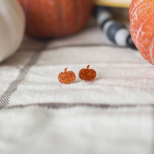 Glittery Pumpkin Stud Earrings