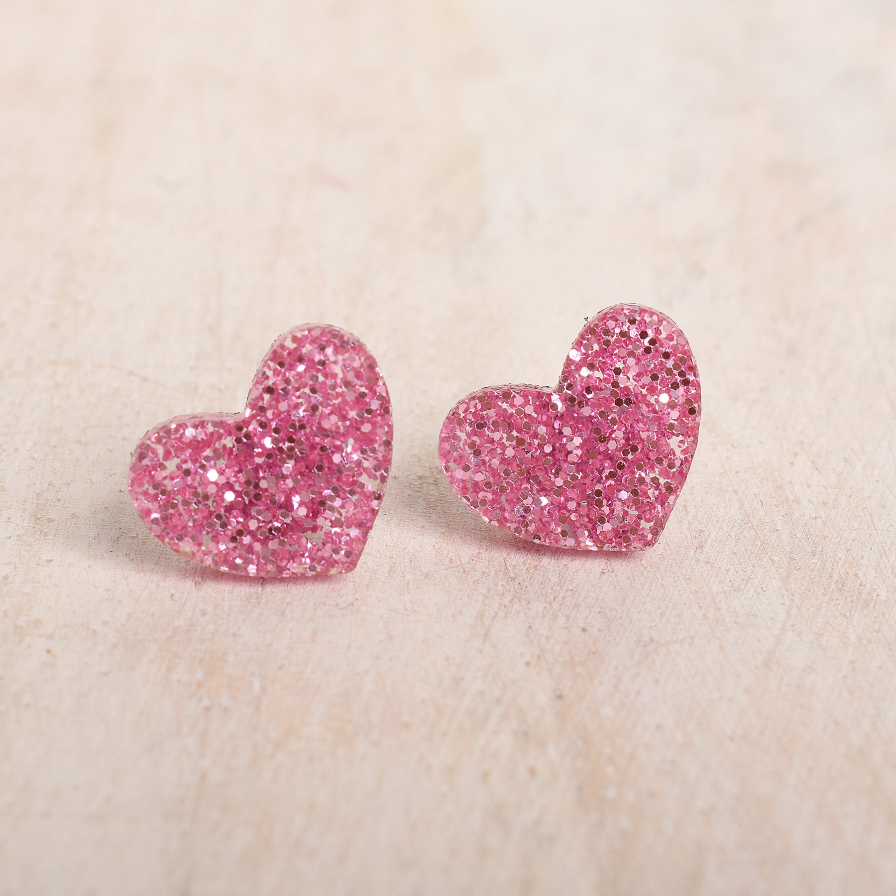 Light Pink Glittery Heart Earrings – Designed by Stacey
