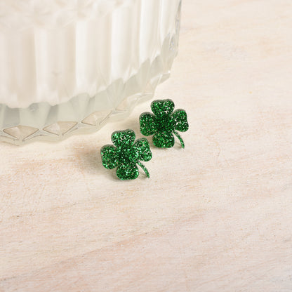 Green Shamrock Stud Earrings