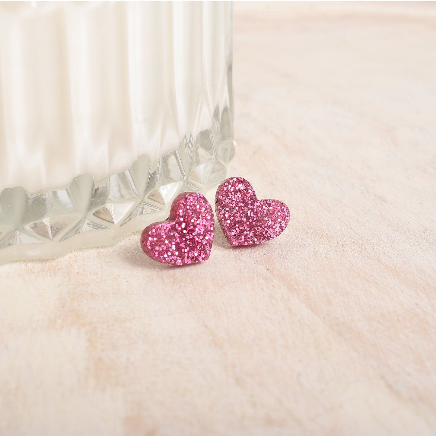 Magenta Glittery Heart Earrings