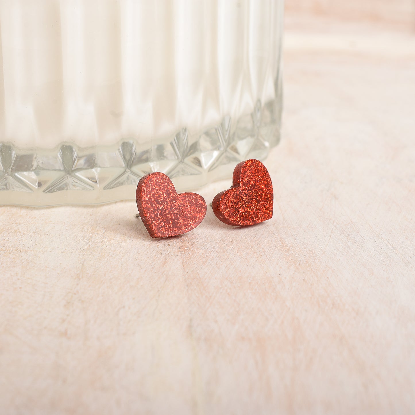 Red Glittery Heart Earrings