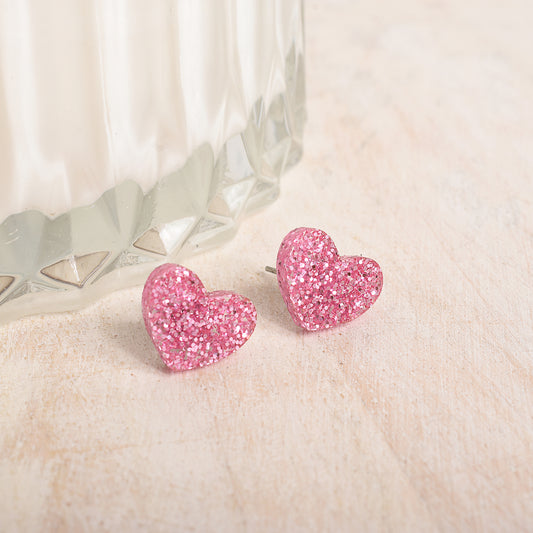 Light Pink Glittery Heart Earrings