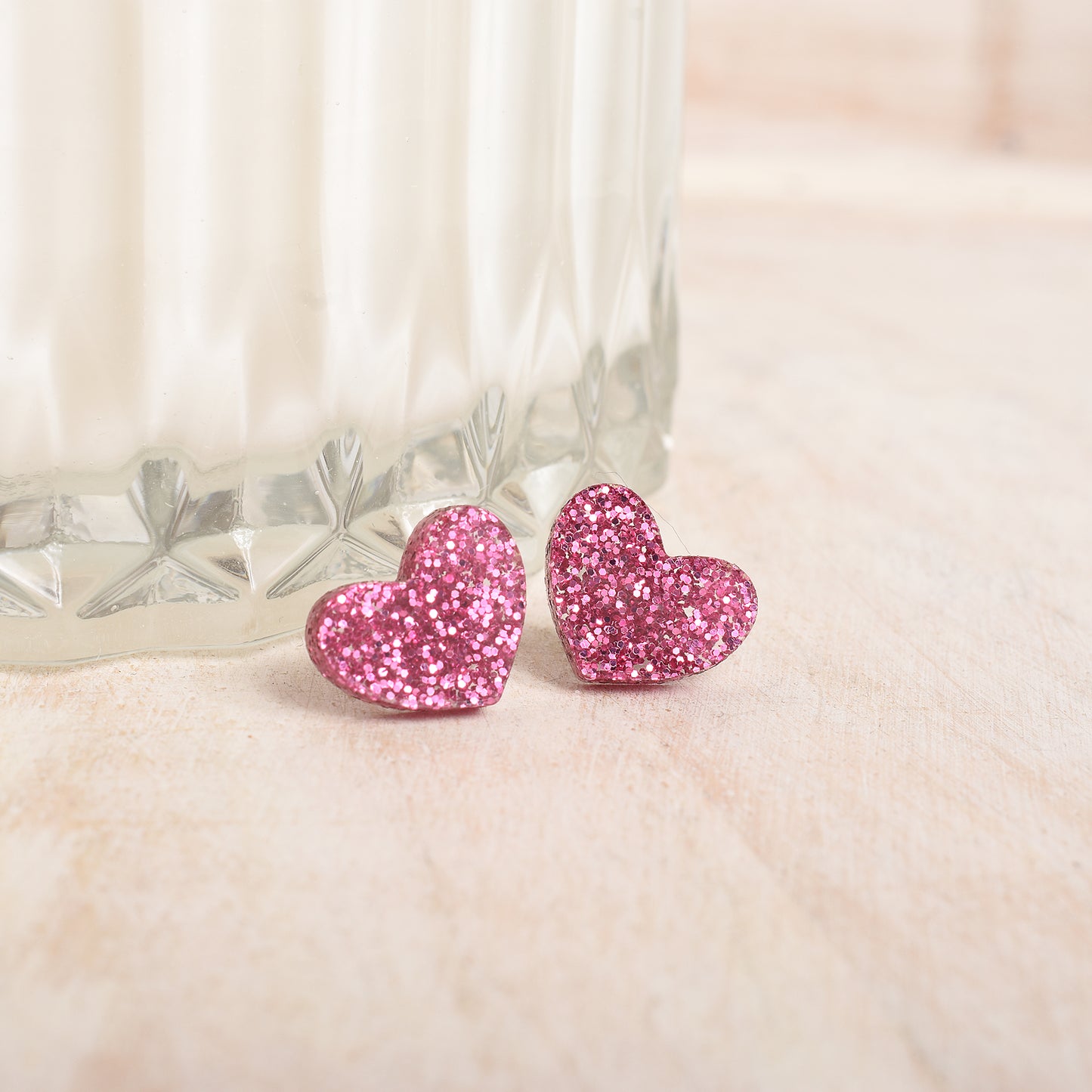 Magenta Glittery Heart Earrings