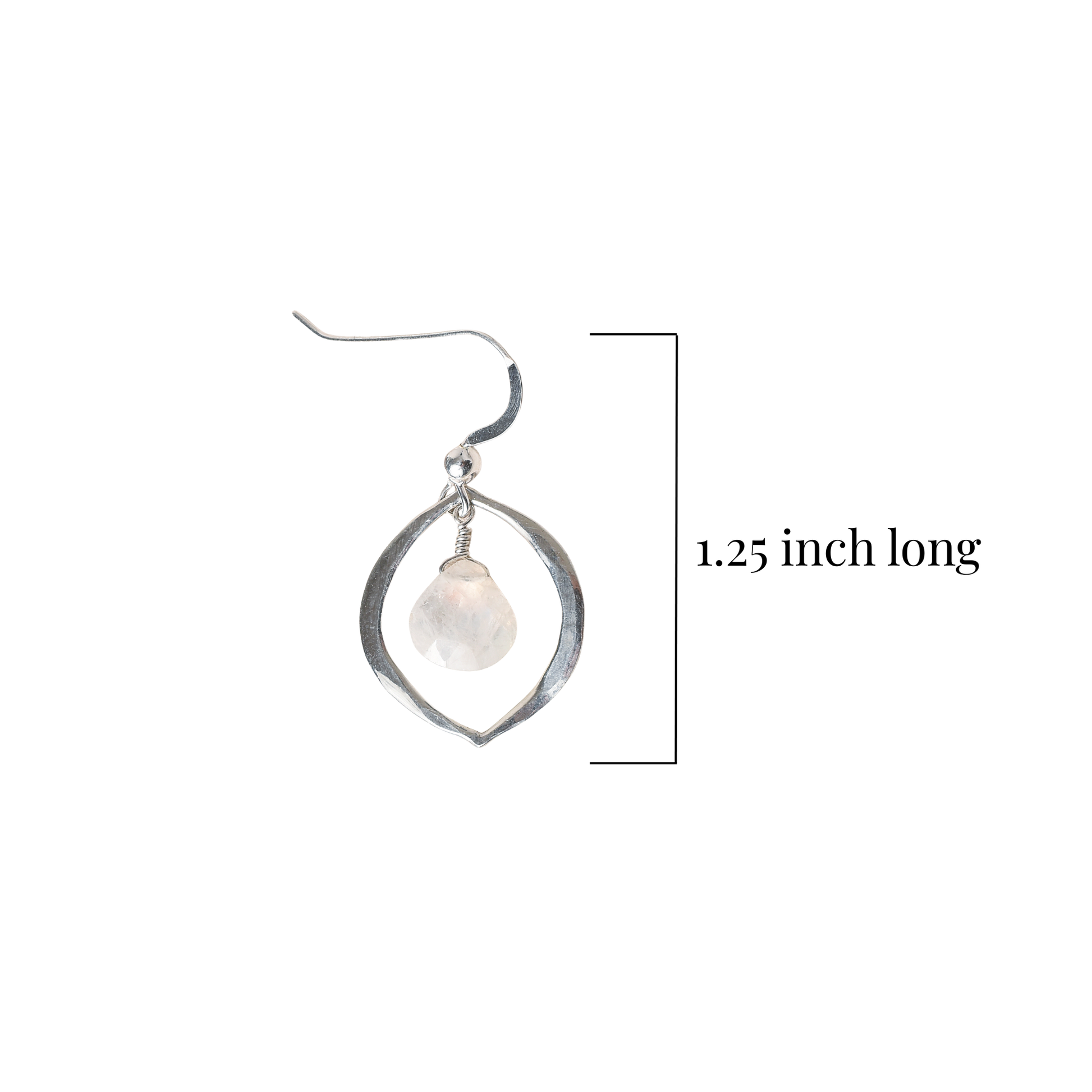 Silver earrings displayed with measurements
