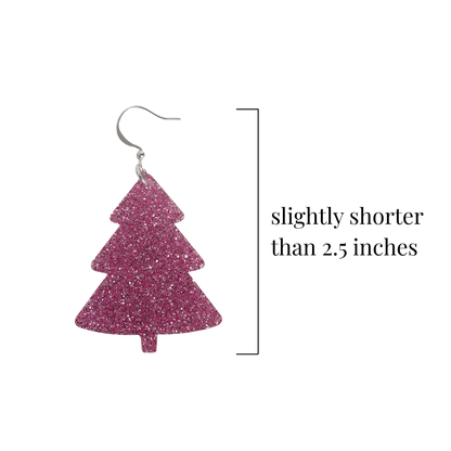 Pink Glittery Christmas Tree Earrings