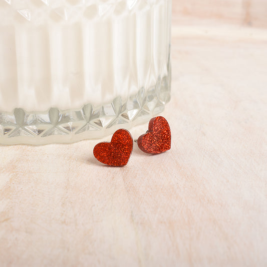 Red Glittery Heart Earrings