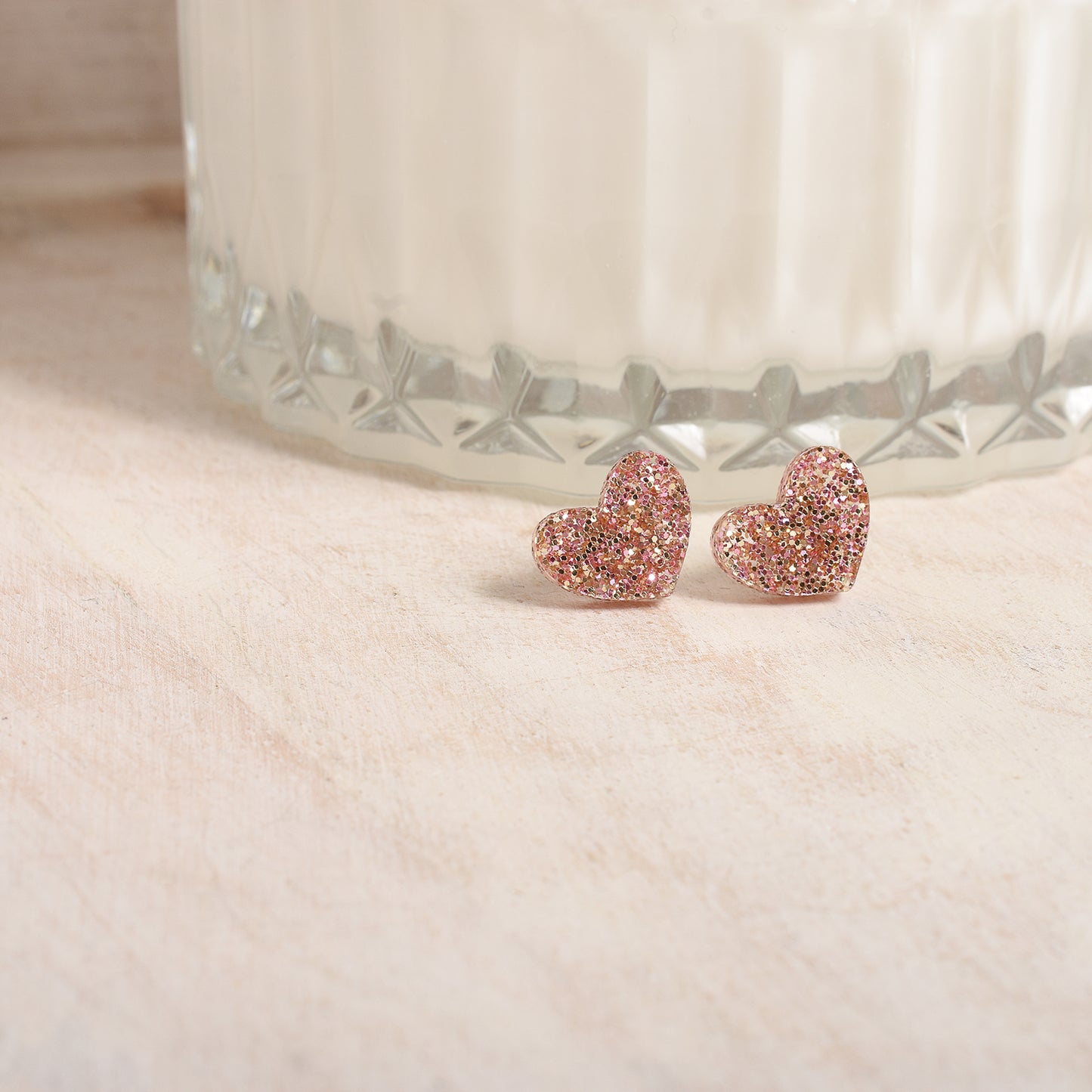 Rose Gold Glittery Heart Earrings