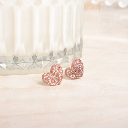 Rose Gold Glittery Heart Earrings