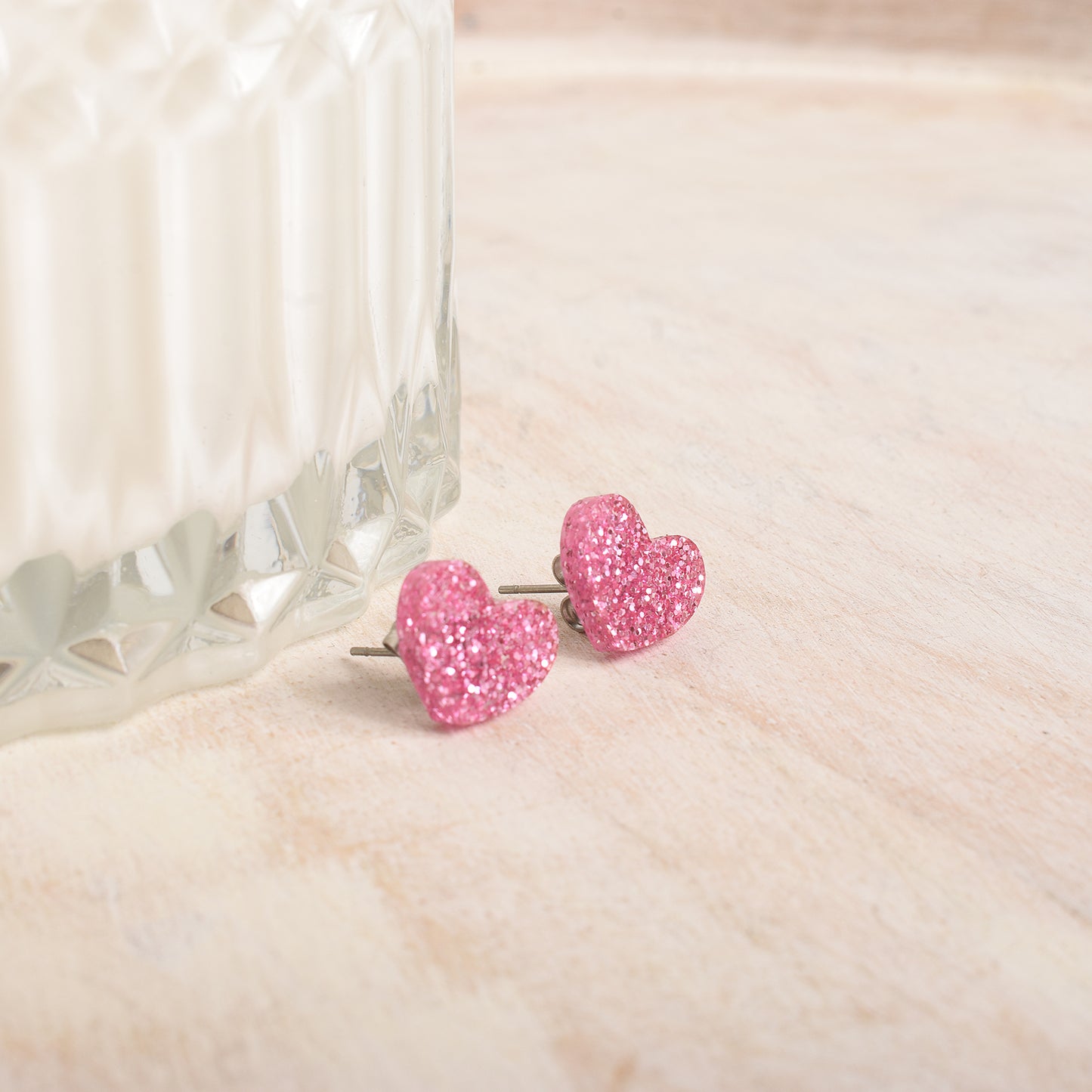 Light Pink Glittery Heart Earrings