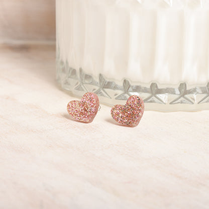 Rose Gold Glittery Heart Earrings