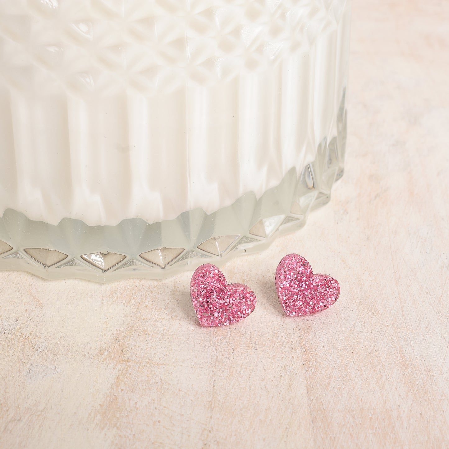 Light Pink Glittery Heart Earrings