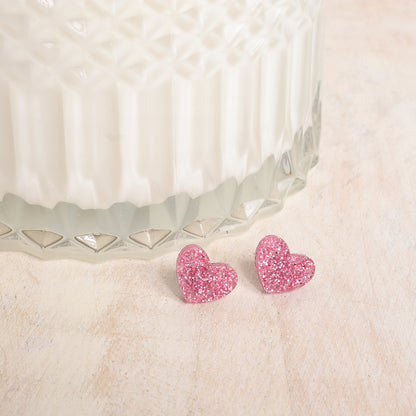 Light Pink Glittery Heart Earrings