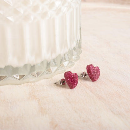 Magenta Glittery Heart Earrings