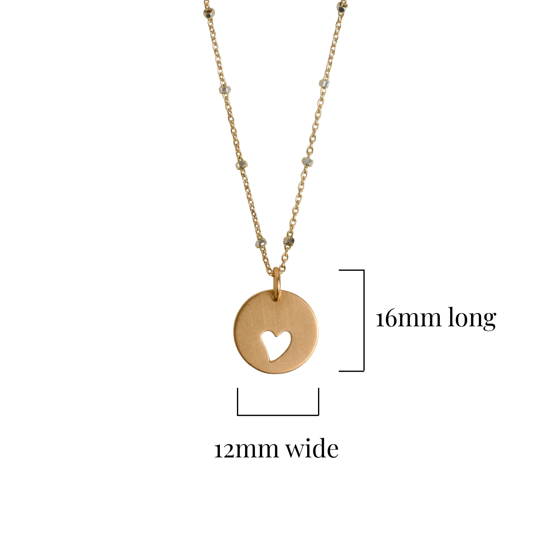 Pendant measurement for a gold heart circle pendant