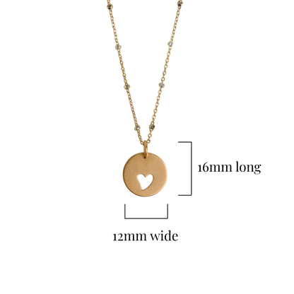 Pendant measurement for a gold heart circle pendant