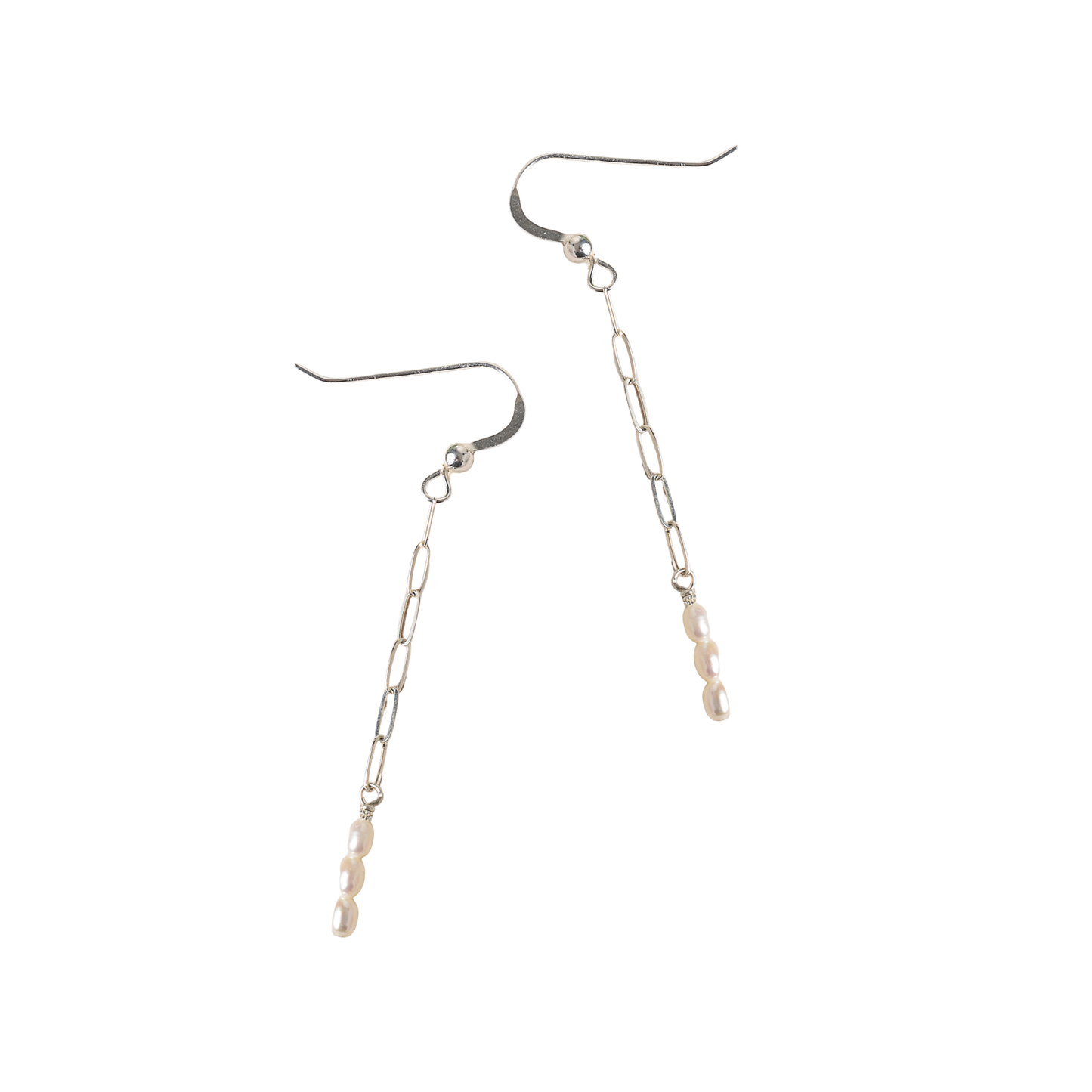 Pair of silver chain earrings on a white background