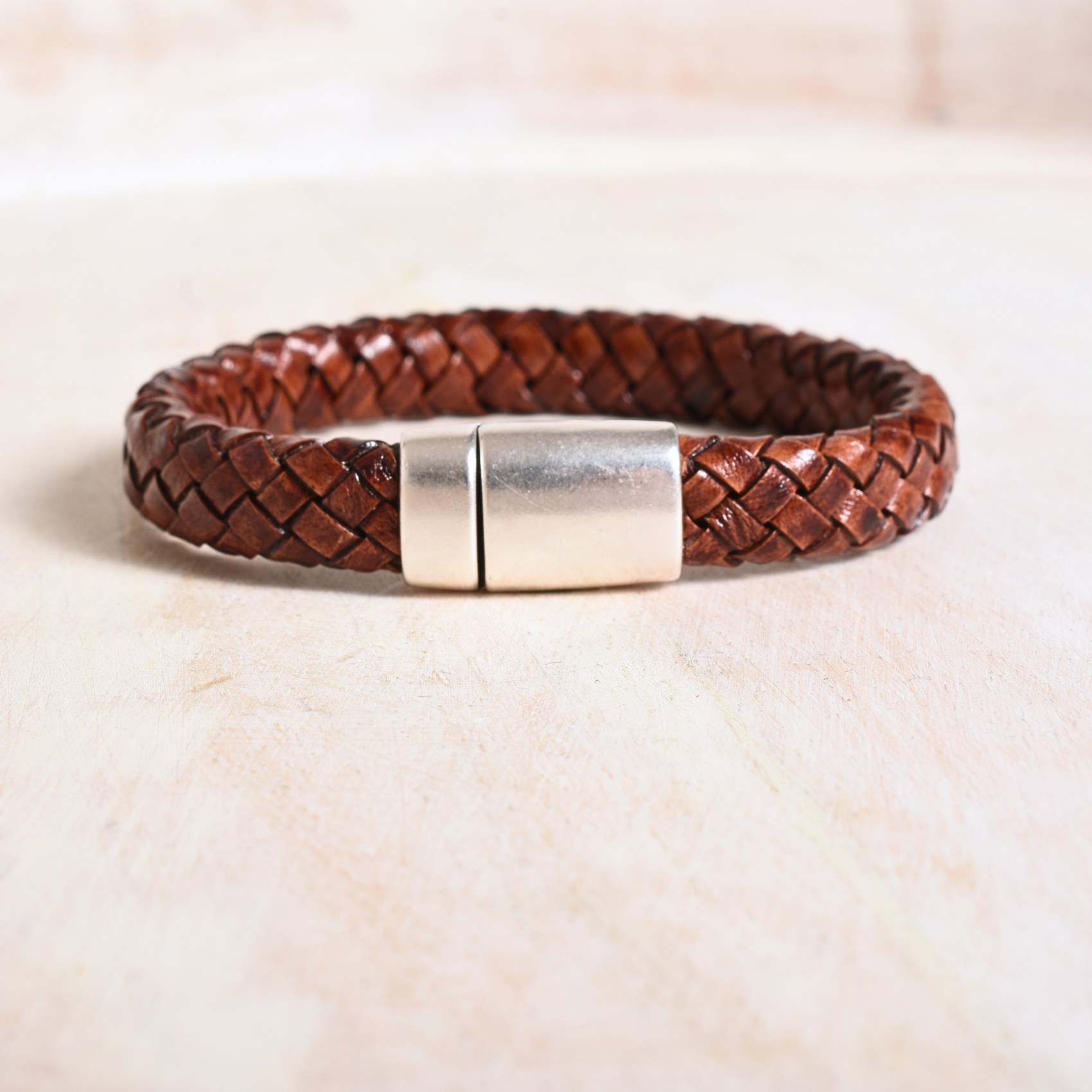 Red Brown Braided Leather Bracelet