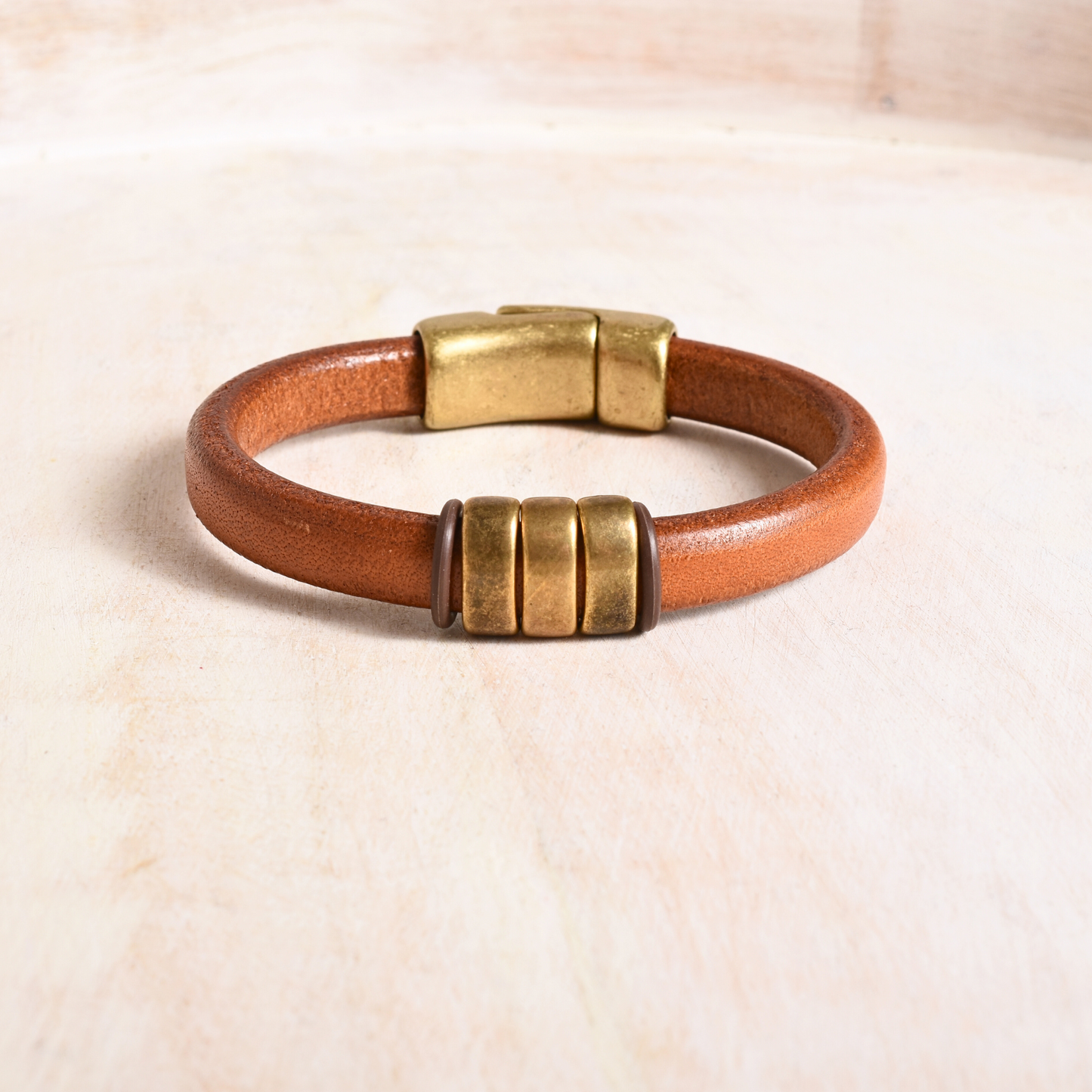 Brown and Brass Leather Bracelet