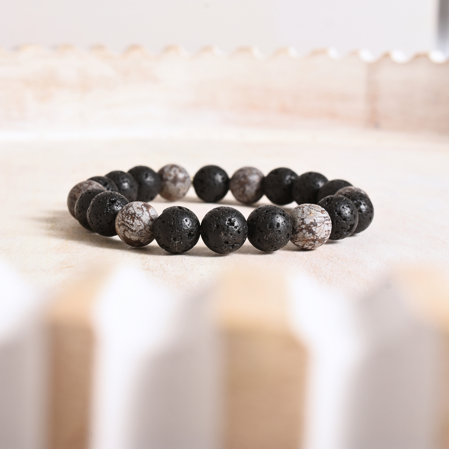 Lava Rock and Brown Snowflake Obsidian Bracelet