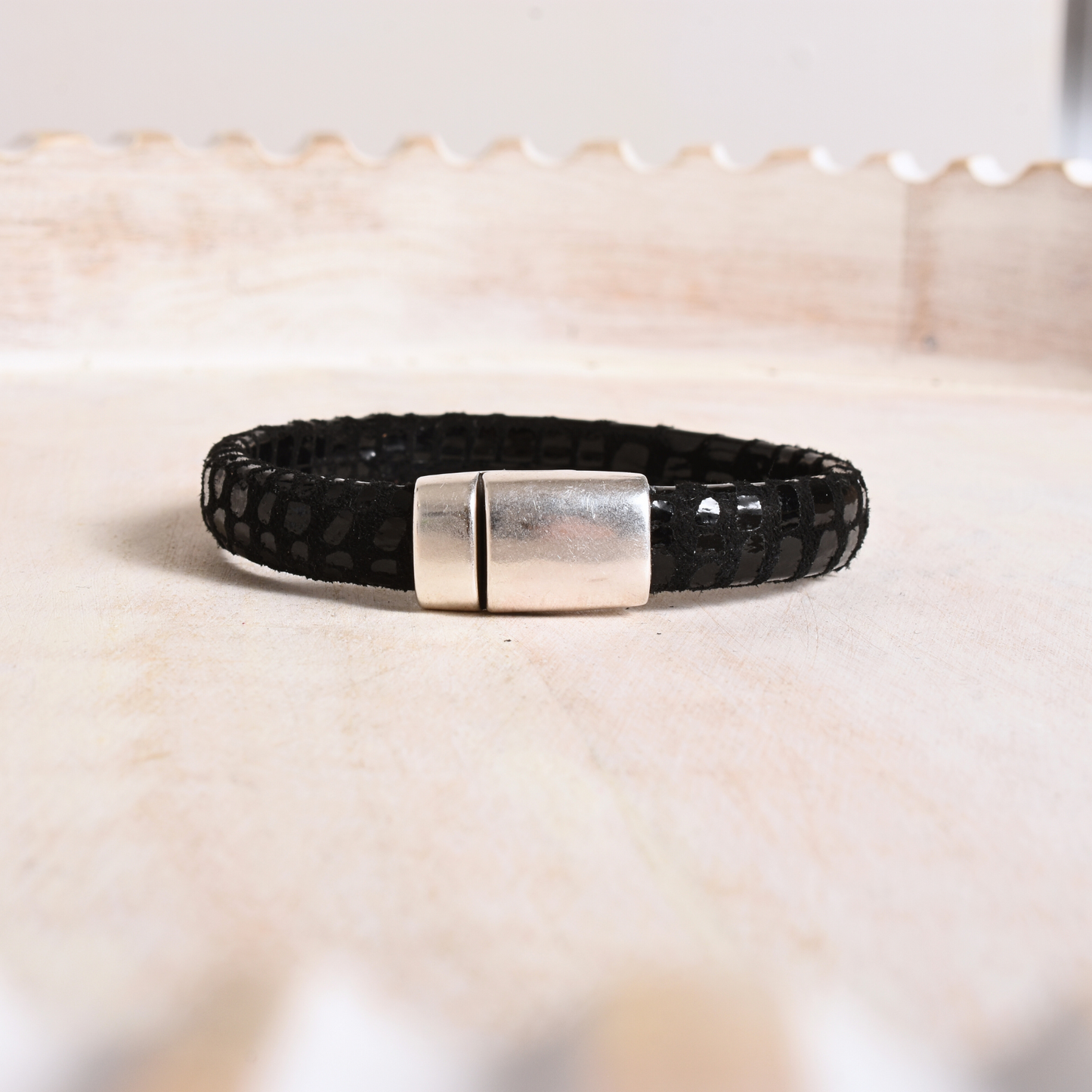 Black Reclaimed Leather Bracelet