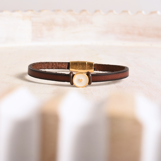 Gold Heart Leather Bracelet